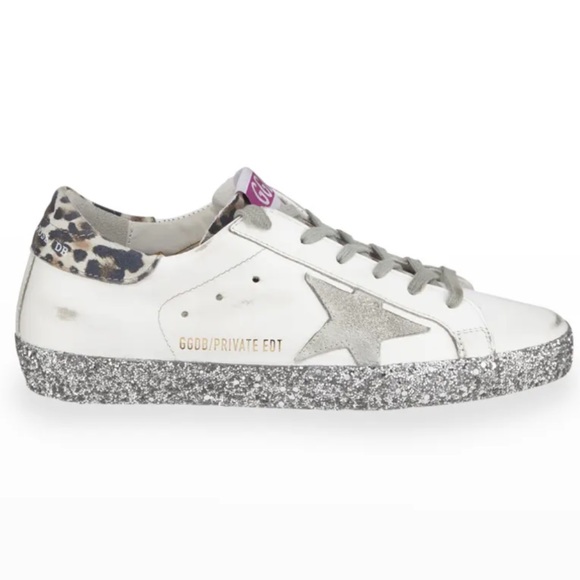 Golden Goose Shoes - GOLDEN GOOSE GGBD Superstar Leopard-Print Glittered Leather Sneakers